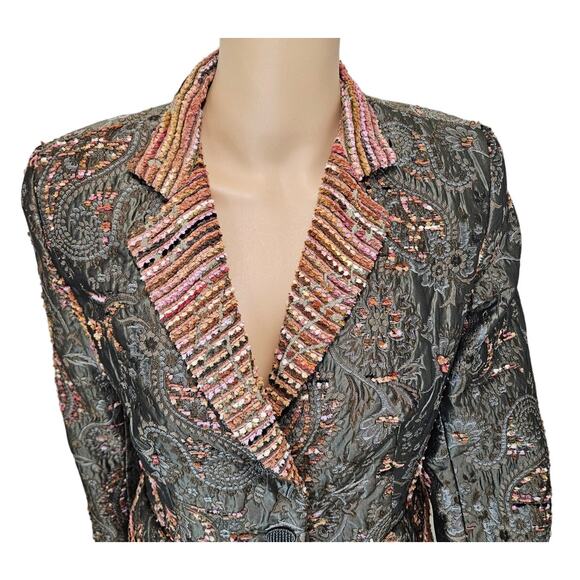 90s Vintage Fitted Embroidered Floral Striped Tapestry Zelda Blazer Size 6P - Picture 4 of 8